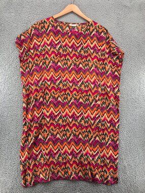 Masai Dress Womens Extra Large Pink Orange Chevron Striped Kimono Sleeve Pockets